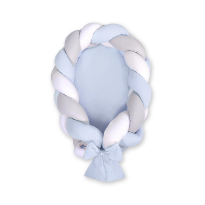 Gevlochten Babynest Geknoopte Bedbumper & Matras 2 in 1 Wit Grijs Blauw Gevlochten Babynest Geknoopte Bedbumper & Matras 2 in 1 Wit Grijs Blauw